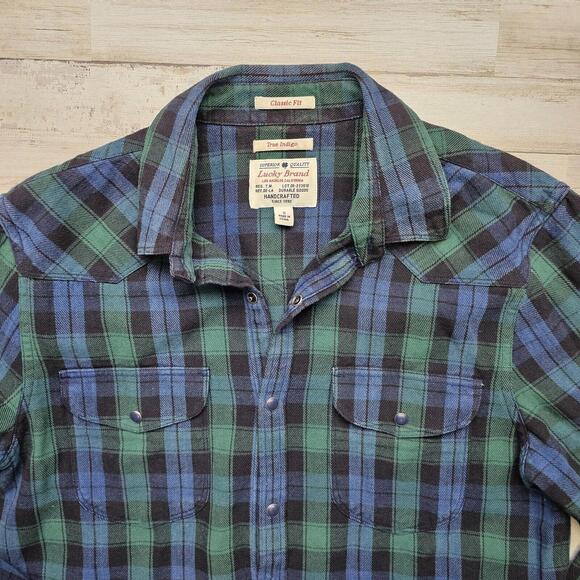 Lucky Brand Men Shirt True Indigo Classi Fit Snap button Up - Plaid - SMALL - Picture 2 of 4